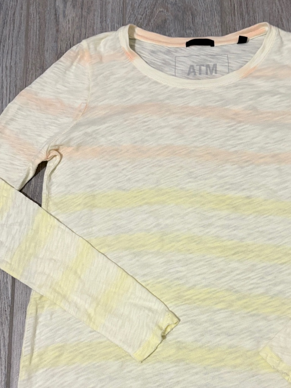 LIKE NEW! Women's ATM- Long Sleeve Slub Yellow Pastel Striped Crew Neck-SMALL